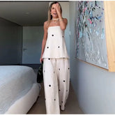 Round Print Off Shoulder Top Loose Pocket Pants Suit